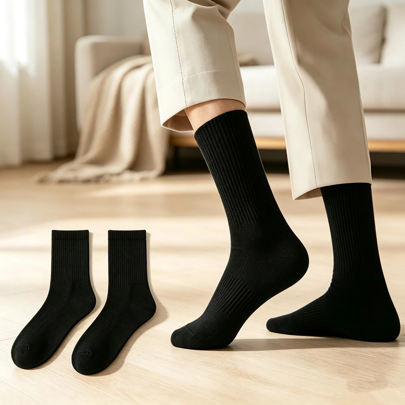 Sock Garter Men - ถุงเท้ากีฬาแบบครูวสำหรับผู้ชาย 2 คู่ ถุงเท้ากีฬาแบบครูวที่ระบายเหงื่อและมีแผ่นรองรับแรงกระแทก สำหรับวิ่ง เดินทาง